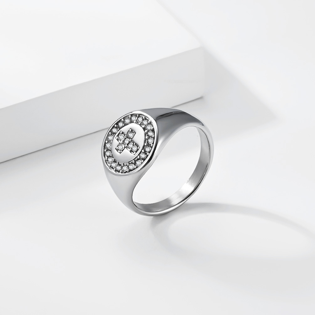 Unisex Titanium Steel Diamond Cross Ring Minimalist Trendy Jewelry_voghion.com