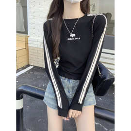 秋季新款纯棉美式字母印花长袖T恤百搭运动风