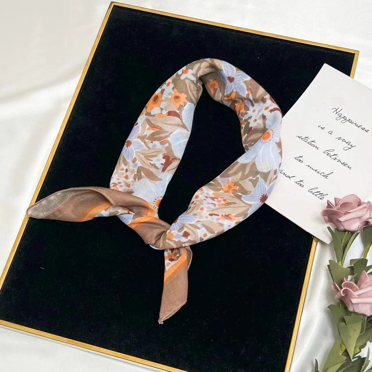 60g Weight Kerchief Classification Daily Occasion cotton and linen Material Flower Pattern Summer Season Women's Gender IG Style Style Women's IG Style Flower Cotton And Linen Kerchief 75