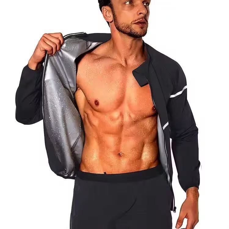 European and American Plus-Size Men's Sports Fitness Clothing, Fully Coated Bodybuilding Corset Sweat Suit, Double Sweat-Proof Long-Sleeved Shapewear