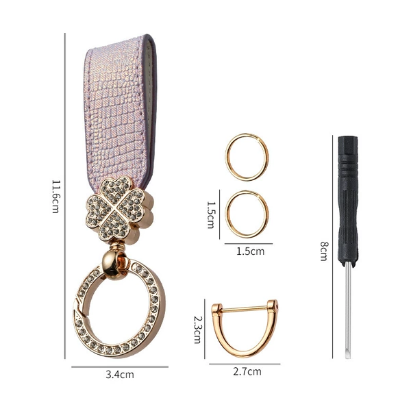 Purple keychain, crocodile print, four-leaf clover