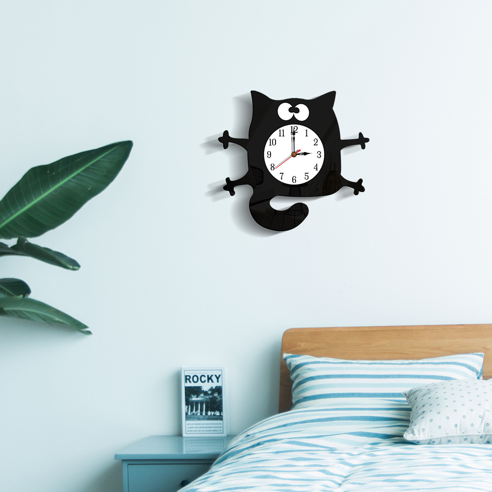 Reloj de pared silencioso con dibujos de gatos para niños, decoración del hogar, reloj artístico, reloj informal creativo, envío directo