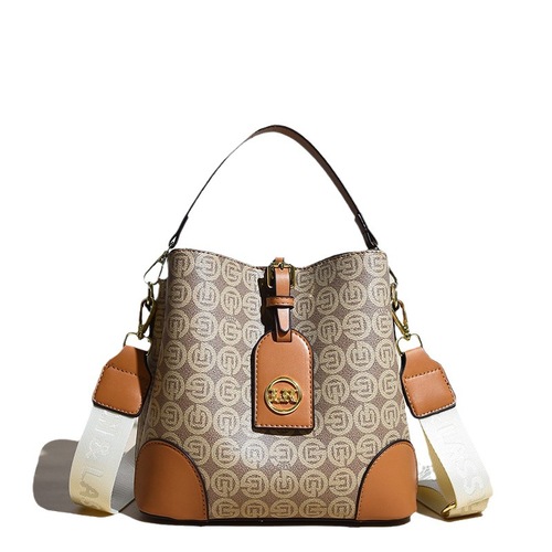  Summer New Arrival Live Streaming Popular Print Large Capacity Water Bucket Bag Handbag for Women PU Color Block Wide Shoulder Crossbody Bag