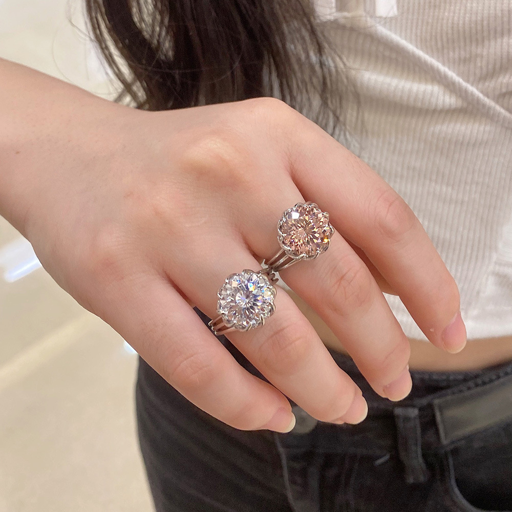 Fashion Flower Sterling Silver Plating Zircon Rings 1 Piece