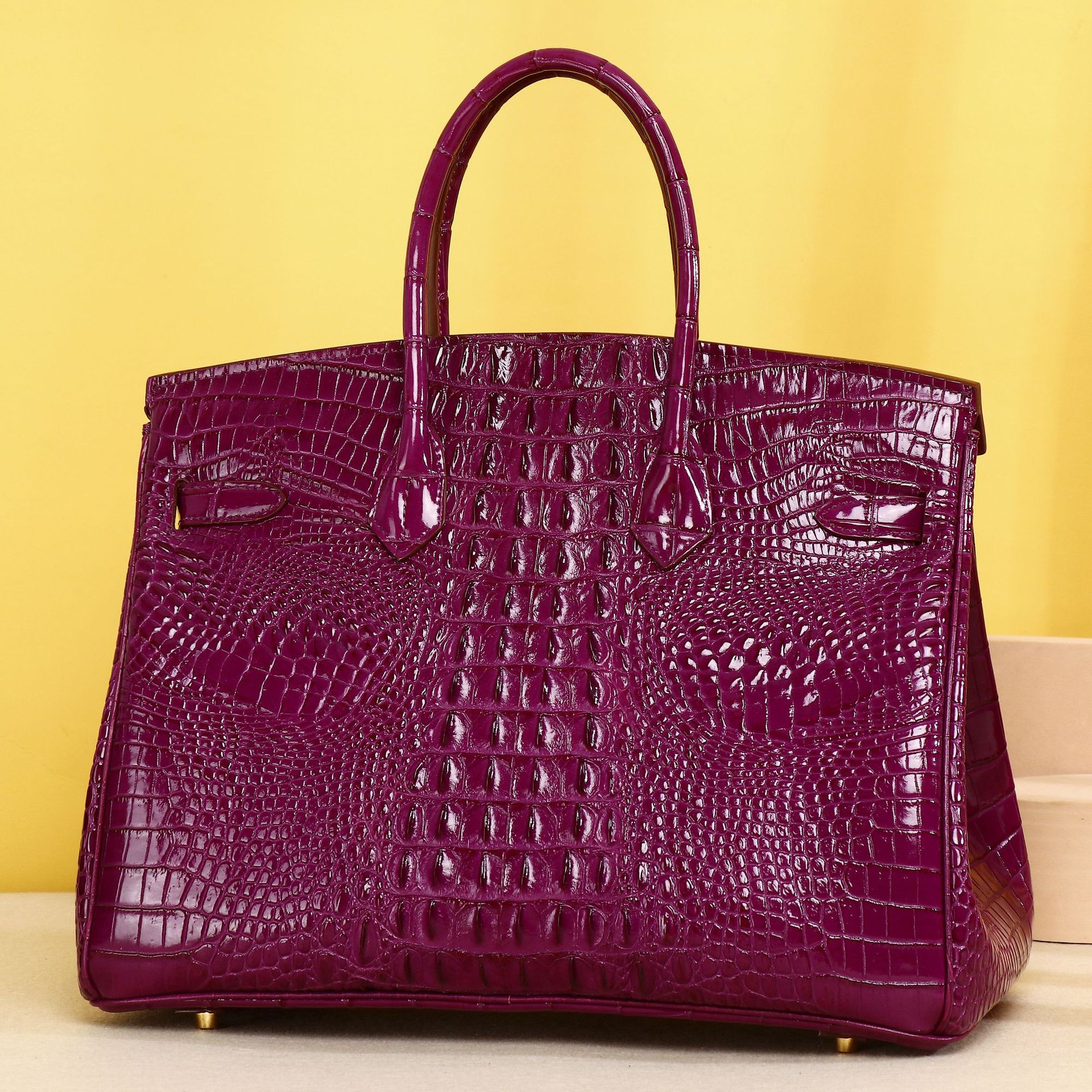 Túi xách tay nữ da PU họa tiết vân cá sấu phong cách Hàn Quốc, kiểu dáng Boston sang trọng, có quai xách và dây đeo chéo — Tím-30, Tím-35 chi tiết 1