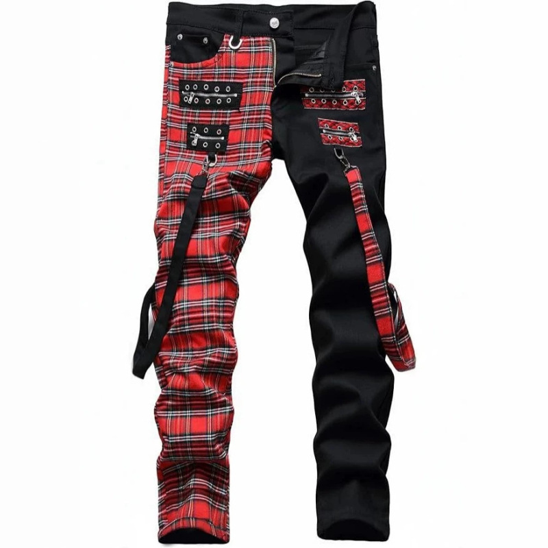 Men's Designer Straight-Leg Slim-Fit Patchwork Jeans, Comfortable Skinny Biker Denim Pants