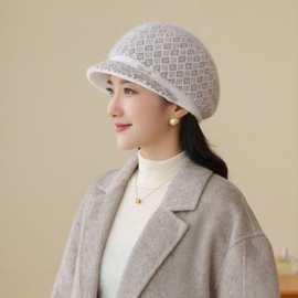 冬天老人帽子女奶奶兔毛绒中老年妈妈加绒保暖帽老太太针织毛线帽