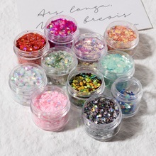 跨境爆款金葱粉闪粉七彩镭射亮片混合粗细闪粉美甲饰品5g瓶装现货