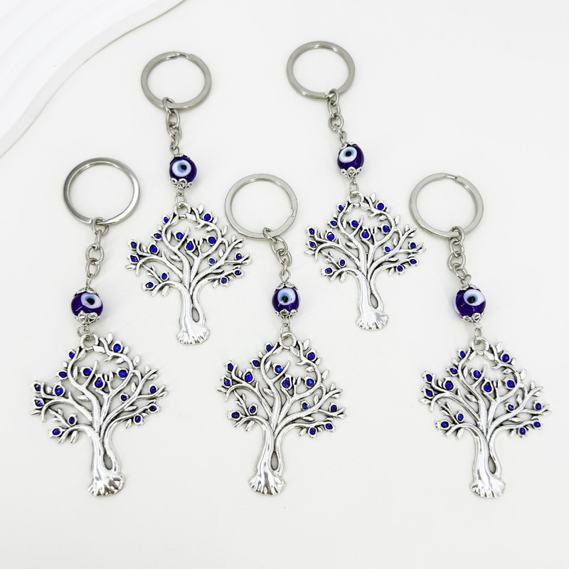 Cross-Border Export Turkish Blue Eye Keychain Evil Eye Tree of Life Keychain Bag Pendant for Women