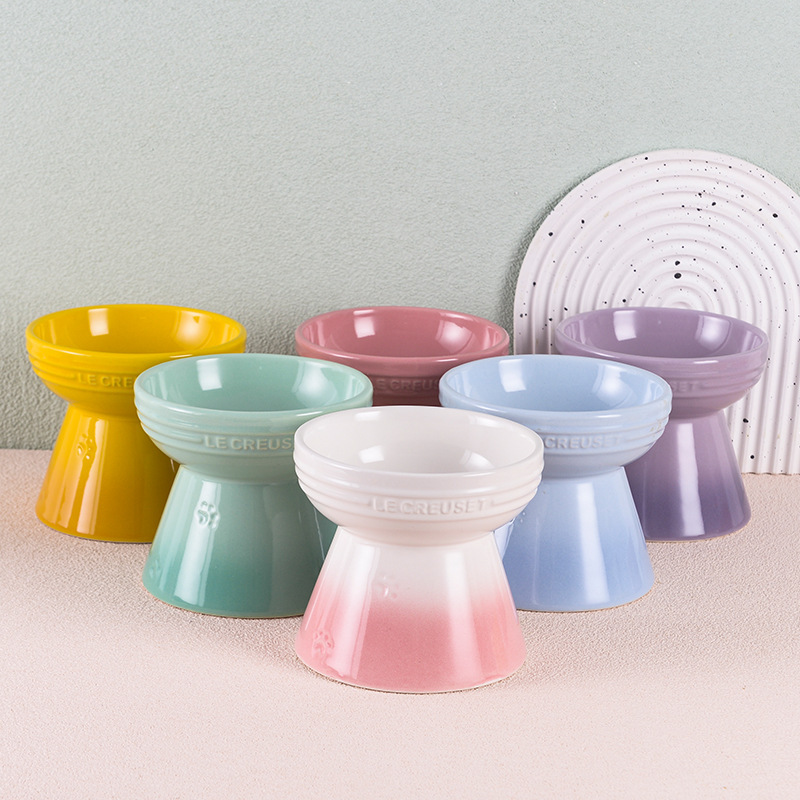 Cool color LE CREUSET French pet goblet protective cervical spine cat food water bowl cat supplies dog food bowl