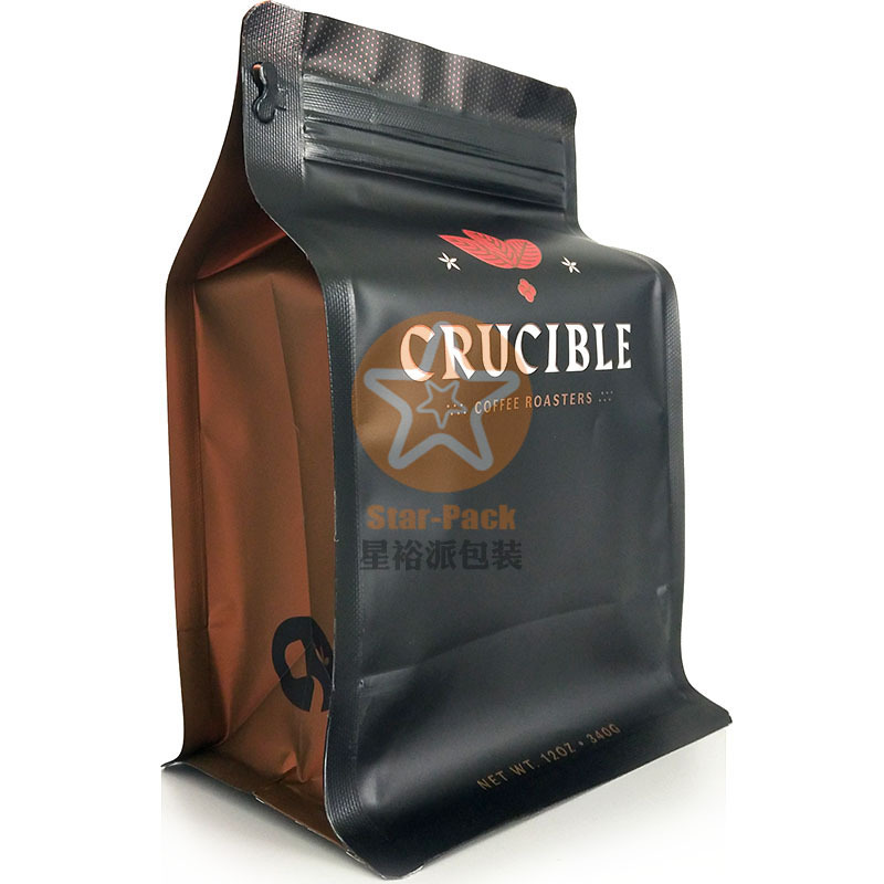 哑光磨砂黑色340克咖啡袋八边封自立易撕拉链袋