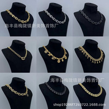 D家/迪家CD字母时尚猪鼻子水钻新款双层高版本项链女工厂直销