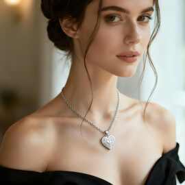 照片盒式项链女士个性化心形小盒式项链带图片内部图片盒式项链