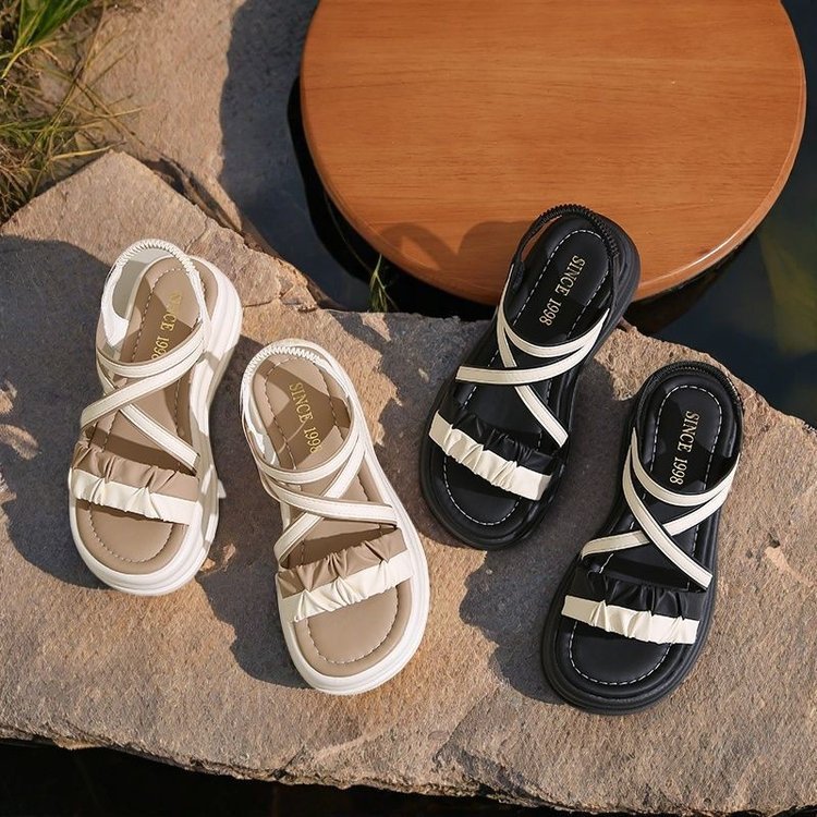 2026 sandalias romanas para mujeres respirables antideslizantes zapatos de suela gruesa para estudiantes para usar zapatos de playa casuales elásticos versátiles