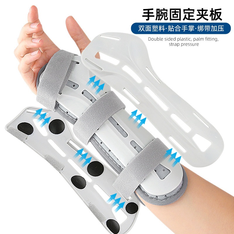 Supportive wrist splint with holes, thickened and soft wristband, adjustable for adults, providing support and fixation for the wrist and palm