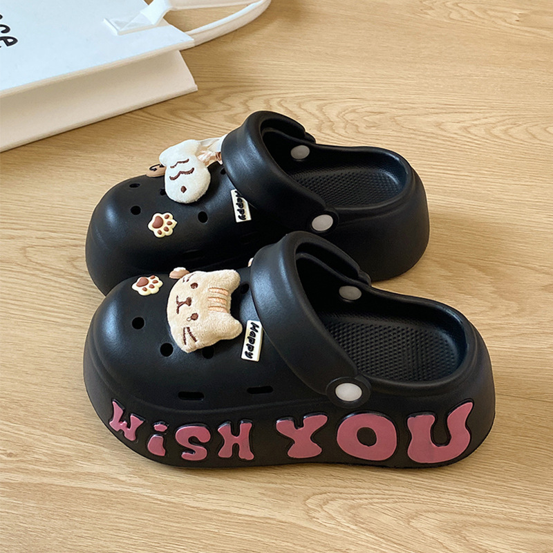 Croc Shoes for Women Summer 2025 New Cartoon Cute Meow Eating Fish Thick-Soled Eva Outer Wear Toe-Toe Slippers