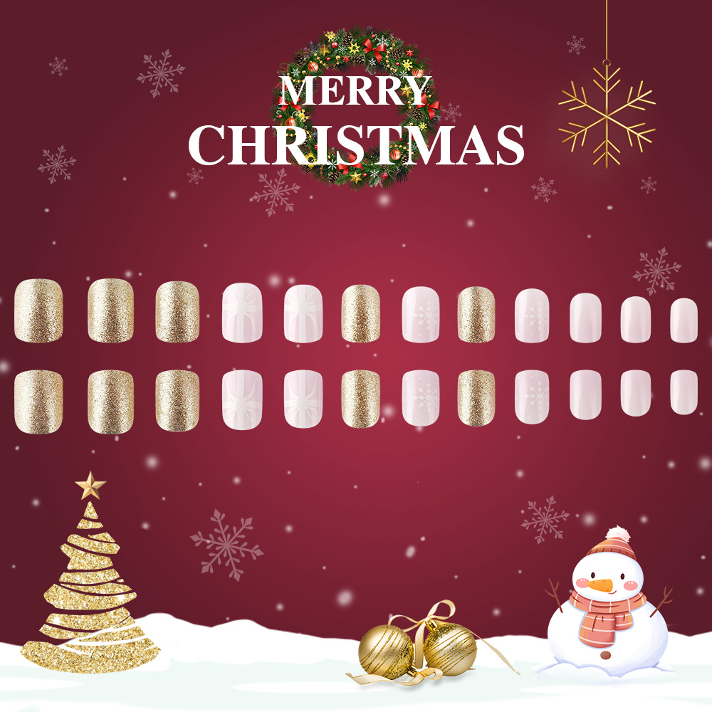 Short glossy Christmas fake nails for manicure
