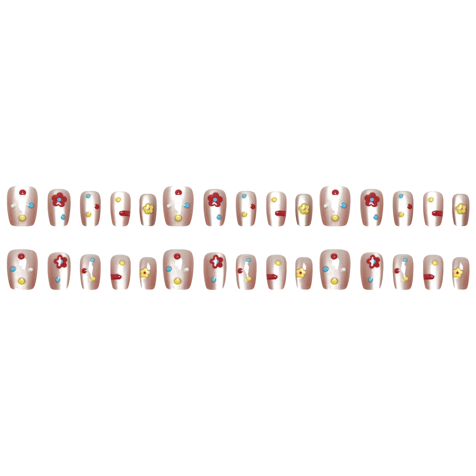 Pegatinas de uñas en relieve de flores en 3D, uñas cortas de ojos de gato tridimensionales hechas a mano, 30 piezas, uñas de talla dividida