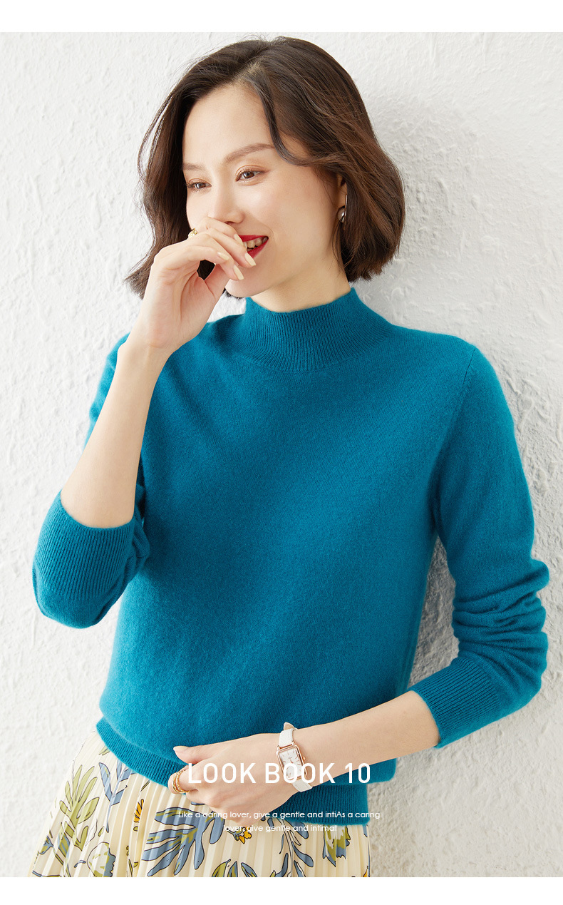 New autumn and winter collection: Semi-high-neck wool sweater, solid color pullover base layer for women, short thickened sweater for women, paired with knitted sweater pic 36