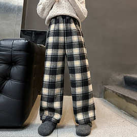 女童春秋款裤子2025新款春装儿童格子阔腿裤洋气女大童春季长裤潮