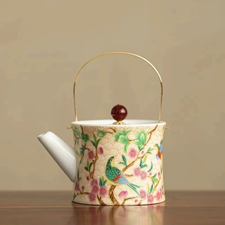 宫廷风珐琅彩喜上眉梢提梁壶家用陶瓷泡茶壶茶杯中式功夫茶具套装