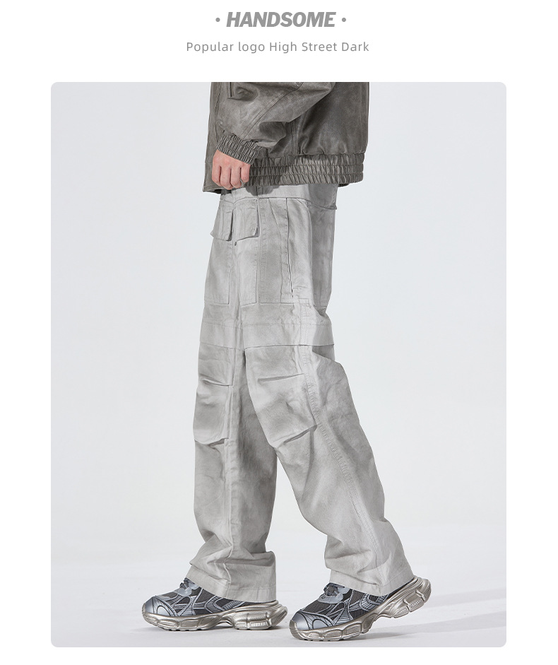 Abbigliamento maschile Abbigliamento maschile 2024 Tuta retrò americana Autunno e inverno Pantaloni dritti larghi multitasche tinti sporchi da uomo_voghion.com