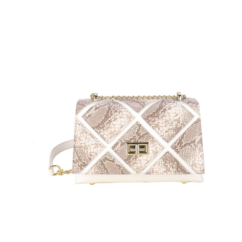 2024 nuevos bolsos de mujer, costuras con patrón de serpiente, bolsos cuadrados pequeños, bolsos de cadena populares europeos y americanos, bolsos de mensajero de hombro para mujer