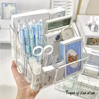 Acrylic Pen Holder Organizer, Square Clear Desk Storage Box, Multi-Compartment 3–5 Grid