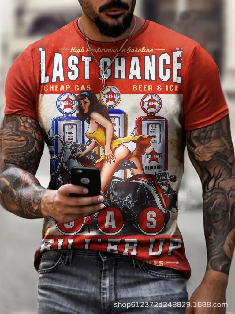 Fabricante de la fuente de los hombres de la camisa de manga corta de la calle Nueva Venta caliente de comercio electrónico transfronterizo camiseta impresa 3D arte flexible