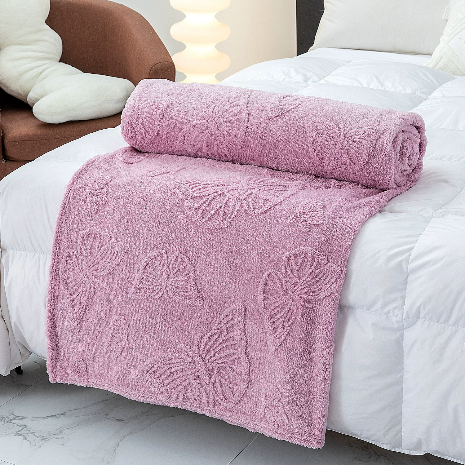Плюшевое одеяло Velvet Throw Blanket, однослойная тисненая бабочка, размеры 70×100–200×230 см