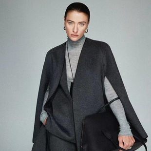 ROW/Top Luxury Silk Cashmere Wool Double-Sided Hollow Design Fashionable Classic Cape Coat Short
