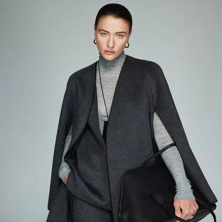 ROW/верхняя роскошная шелковая кашемировая шерсть двухсторонняя полая конструкция стильный классический плащ пальто короткий