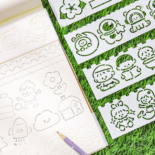 Hangsu original cartoon hand-painted ruler student diy handwritten paper hollow template painting multifunctional lace ruler 4 pieces