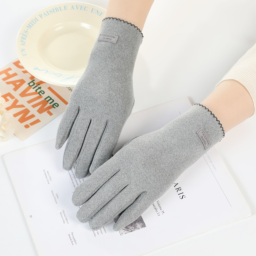 Guantes de terciopelo bordados de estilo coreano temperamento suave cruzado guantes cálidos con pantalla táctil guantes de dedo de niña