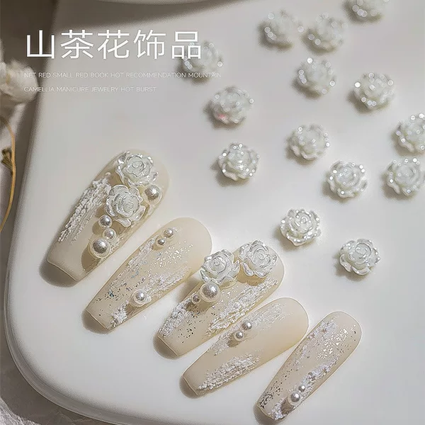 Nail Art Camellia White Rose Flower Decorations Nail Ice Transparent Three-Dimensional Light-Changing Flower Accessories Wholesale Cross-Border Hot Sale