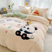 新款毛巾绣贴布绣牛奶绒四件套加厚秋冬单双人保暖卡通套件可代发