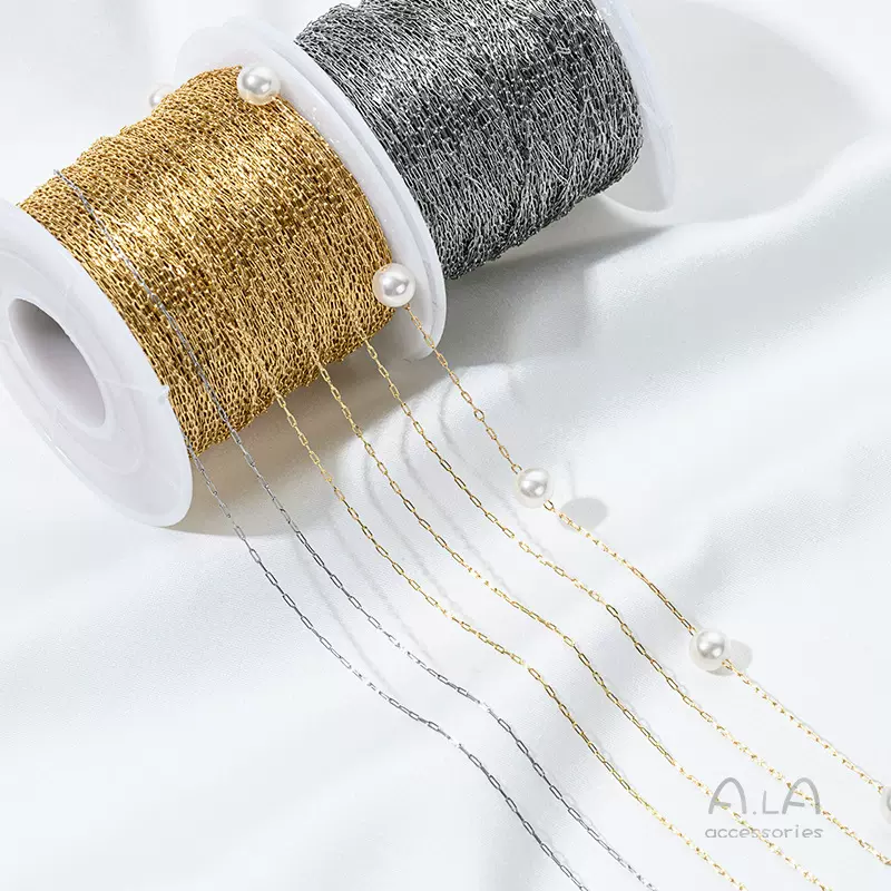 不褪色钛钢超细链条316不锈钢14K包金细链DIY手工串水晶珍珠散链