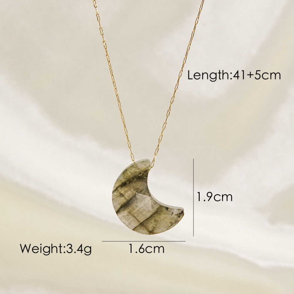 Simple Style Geometric Moon Natural Stone Titanium Steel Pendant Necklace In Bulk display picture 8