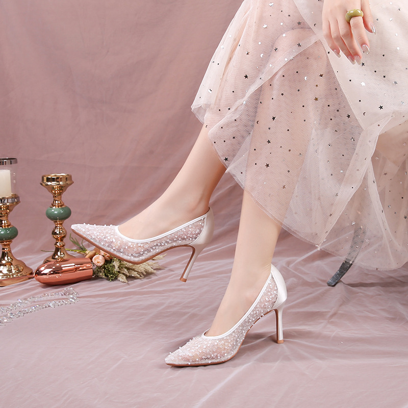 Lace Mesh Pointed Toe Stiletto High Heels Bride's Bridesmaid Shoes Wedding Dress Shoes Factory Wholesale Comfortable Shoes That Don'T Tire Your Feet