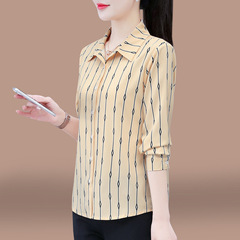 竖条纹衬衫女春秋2025新款时尚时髦洋气中年妈妈衬衣薄款长袖上衣