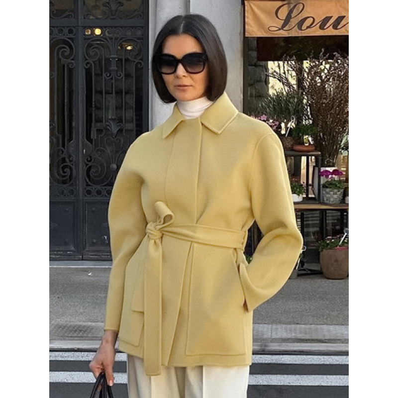 Gentle Wind Sweet Tweed Jacket Fall Winter Women's Mid-Length Lapel Long Sleeve Coat Wholesale_ecoleips.com