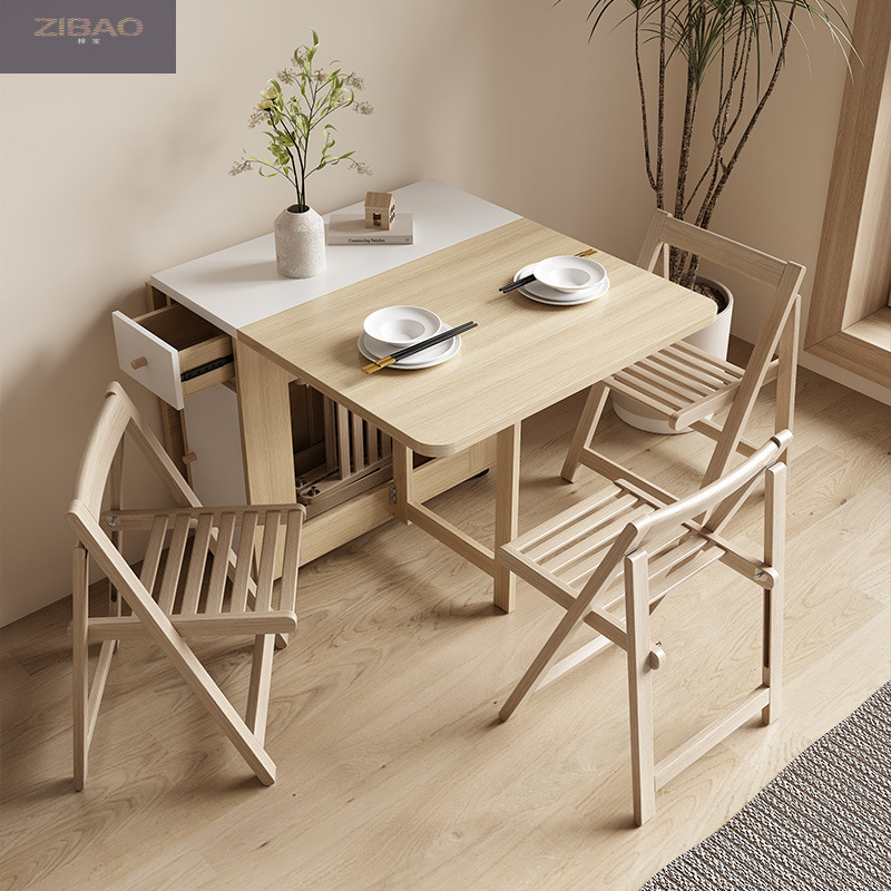 Mesa de comedor de aire de crema plegable y móvil simple para casa pequeña combinación de mesa multifuncional de mesa de comedor