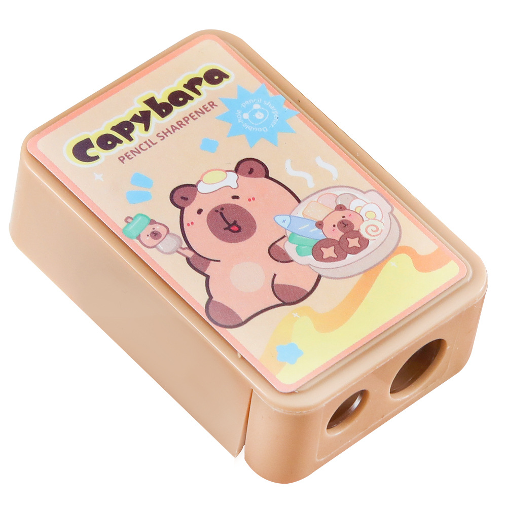 Capibala de doble agujero cuchillo de lápiz dibujos animados dibujo de lápiz cuchillo de transferencia de alto valor facial para estudiantes de primaria artículos de papelería