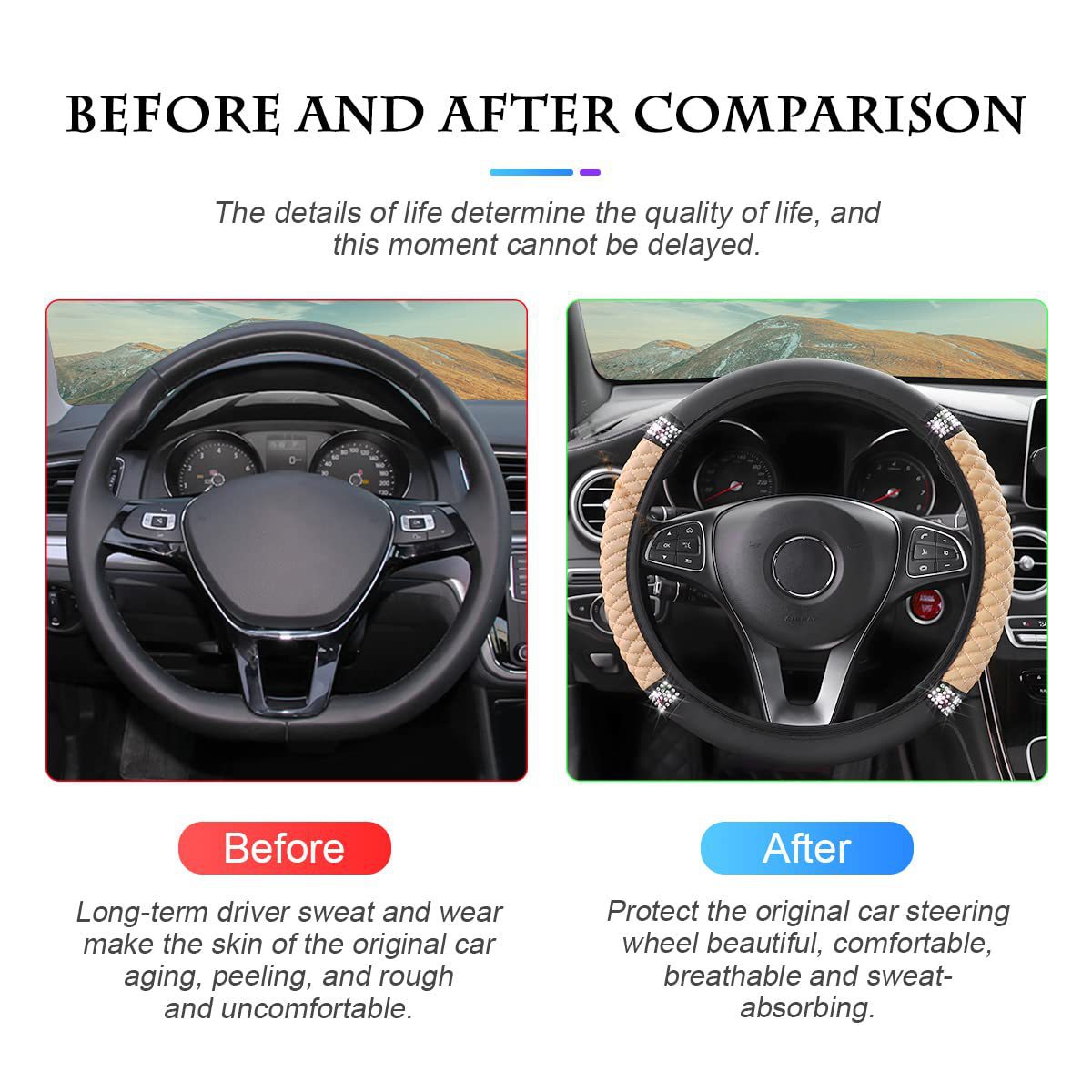 Factory Direct Sales Cross-Border Colorful Rhinestone Car Steering Wheel Cover, Leather Three-Dimensional Interior Handle Cover Without Inner Ring
