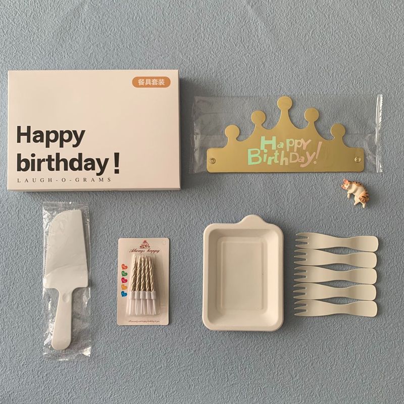 誕生日食器包装紙皿使い捨てディナープレートケーキカトラリーセットHPギフトボックス5点セットホットスタンピングロゴ|undefined