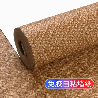 草编亚麻布纹自粘墙纸家用自贴复古新中式墙贴纸加厚防水防潮壁纸