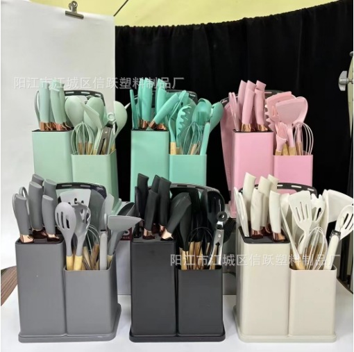 Set de utensilios de cocina de silicona, 19 piezas, con tubo de almacenamiento