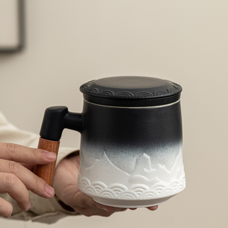 Conjunto de regalos de negocios taza de filtro de cerámica taza de chorro de arena gradiente taza de agua con caja de regalo de ladrillo de hielo LOGO grabado