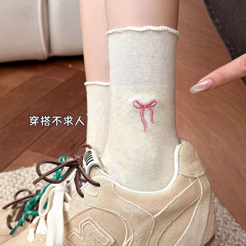 花边袜子女生春秋款中筒袜蝴蝶结ins简约百搭秋季舒适可爱学生袜|undefined