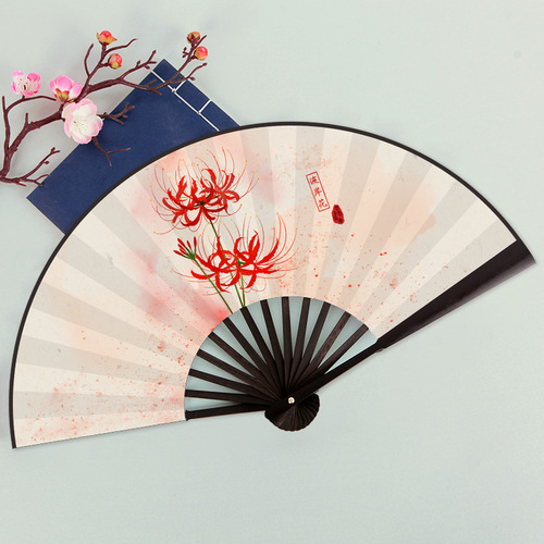 Silk cloth ancient style illustration folding fan male and female students fairy spirit Chinese style Internet celebrity domineering Hanfu dance accessories prop fan